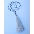 Long Beaded Tassel Necklace W/Black Pearls