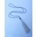 Long Beaded Tassel Necklace W/Black Pearls