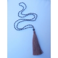 Long Beaded Tassel Necklace W/Black Pearls