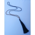 Long Beaded Tassel Necklaces with Black Pearl