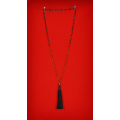 Long Beaded Tassel Necklace W/Black Pearls