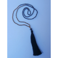 Long Beaded Tassel Necklace W/Black Pearls