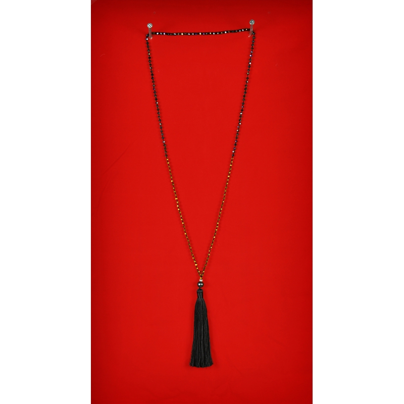 Long Beaded Tassel Necklaces with Black Pearl