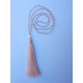 Long Beaded Tassel Necklace W/White Pearls