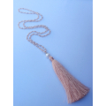 Long Beaded Tassel Necklace W/White Pearls