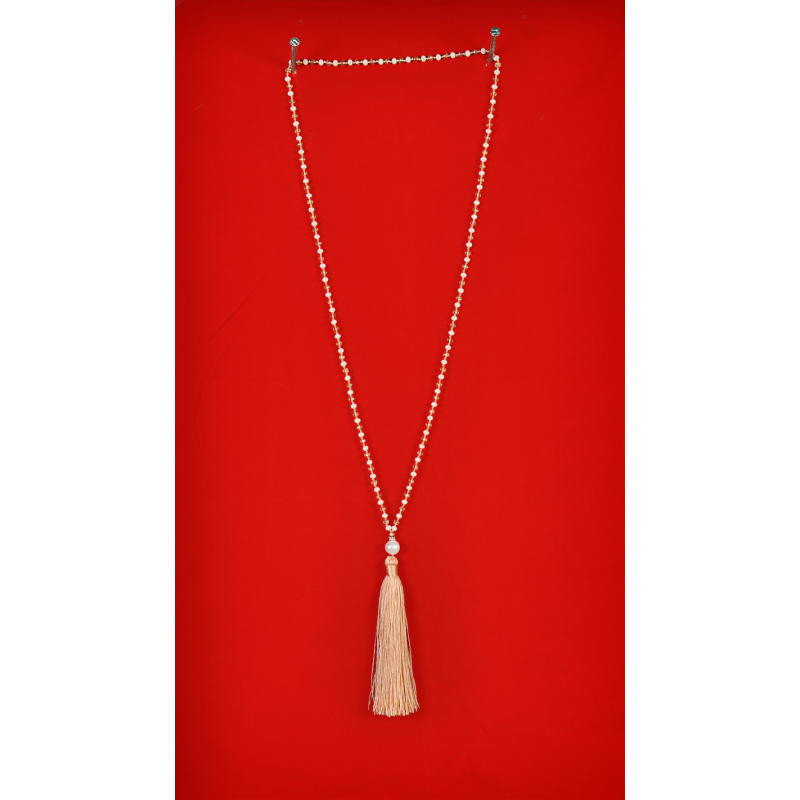 Long Beaded Tassel Necklace W/White Pearls