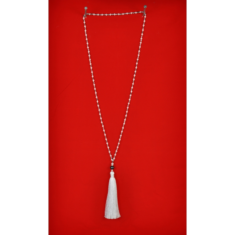 Long Beaded Tassel Necklace W/Black Pearls