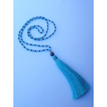 Long Beaded Tassel Necklace W/Black Pearls