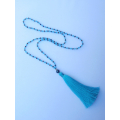 Long Beaded Tassel Necklace W/Black Pearls