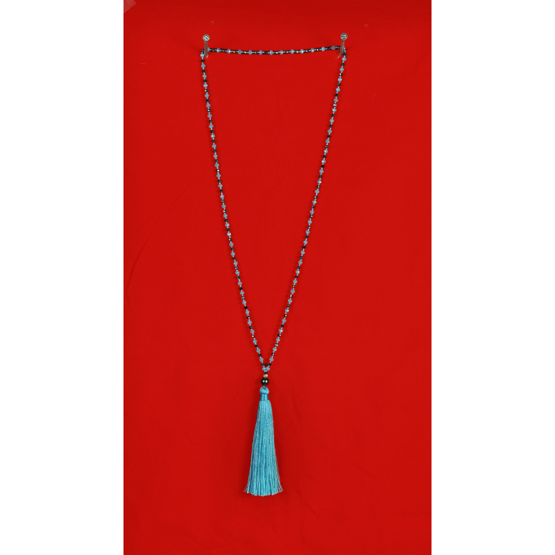 Long Beaded Tassel Necklace W/Black Pearls