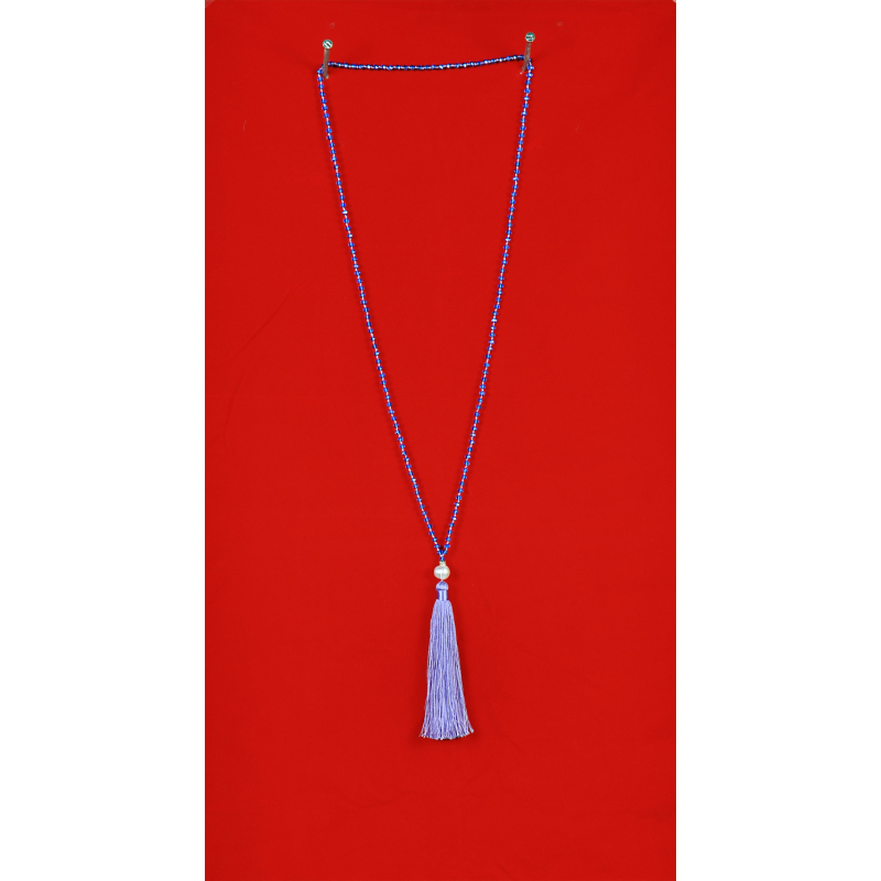 Long Beaded Tassel Necklace W/White Pearls