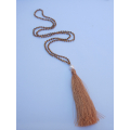 Long Beaded Tassel Necklace W/White Pearls