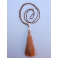 Long Beaded Tassel Necklace W/White Pearls