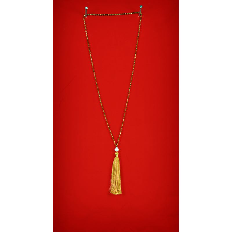 Long Beaded Tassel Necklace W/White Pearls