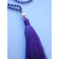 Long Beaded Tassel Necklace W/White Pearls