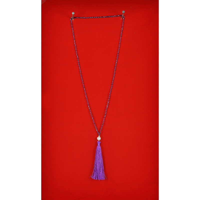 Long Beaded Tassel Necklace W/White Pearls