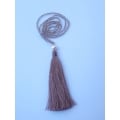 Long Beaded Tassel Necklace W/White Pearls