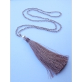 Long Beaded Tassel Necklace W/White Pearls