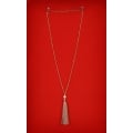 Long Beaded Tassel Necklace W/White Pearls