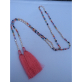 Long Beaded Lariat Tassel Necklace W/Pearls