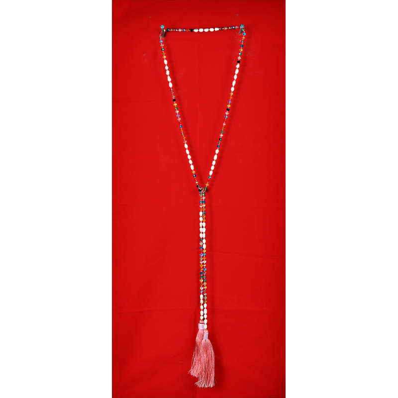 Long Beaded Lariat Tassel Necklace W/Pearls