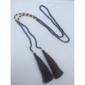 Long Beaded Lariat Tassel Necklace W/Pearls