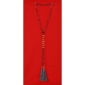 Long Beaded Lariat Tassel Necklace with Pearls