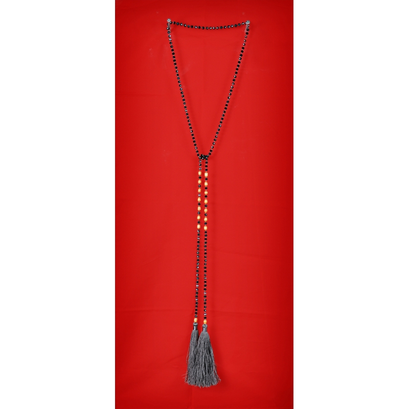 Long Beaded Lariat Tassel Necklace W/Pearls