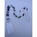 Long Beaded Lariat Tassel Necklace W/Pearls