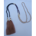 Long Beaded Lariat Tassel Necklace W/Pearls