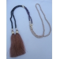 Long Beaded Lariat Tassel Necklace with Pearls