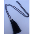 Long Beaded Lariat Tassel Necklace Black Pearl