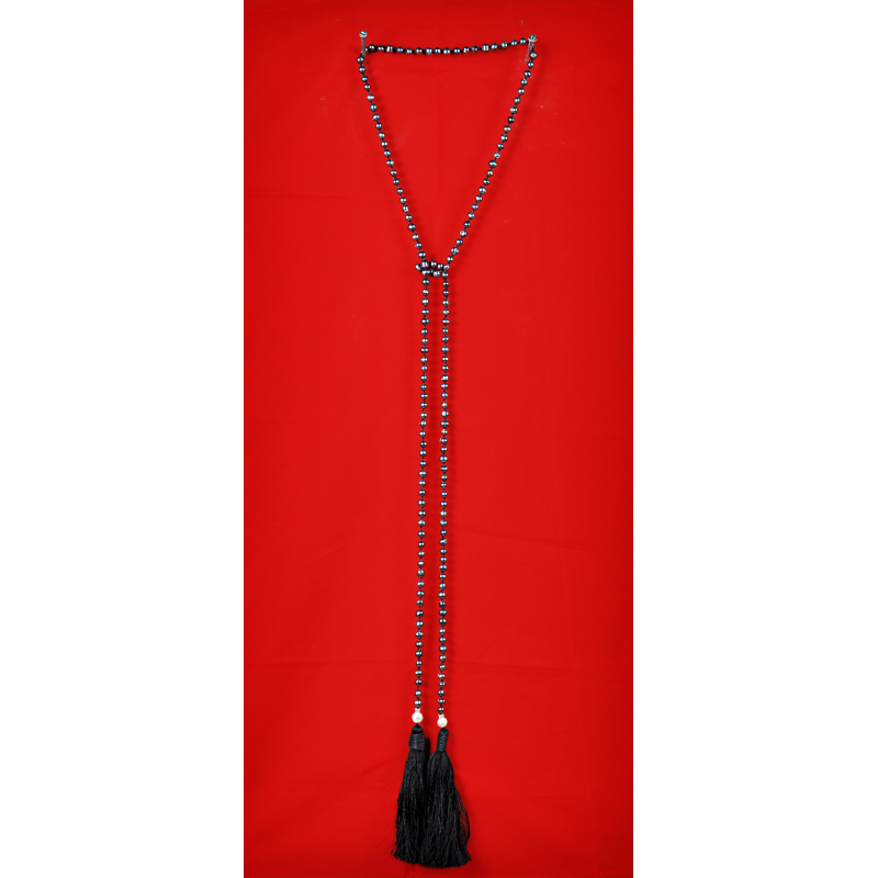 Long Beaded Lariat Tassel Necklace Black Pearl