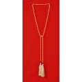 Long Beaded Lariat Tassel Necklace Gold Pearls