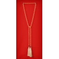 Long Beaded Lariat Tassel Necklace Gold Pearls