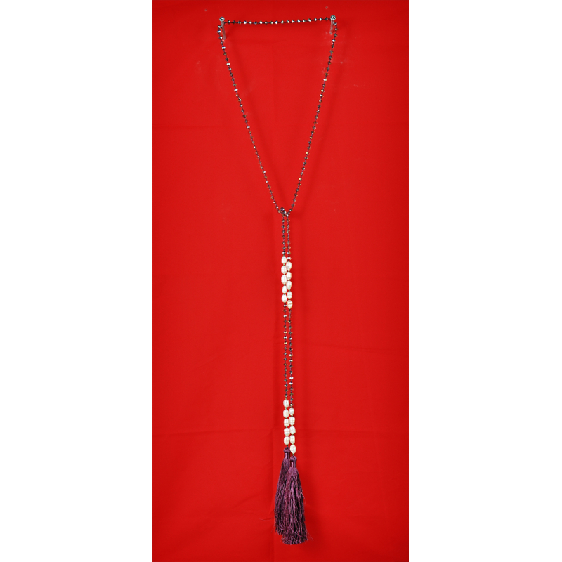 Long Beaded Lariat Tassel Necklace Freshwater