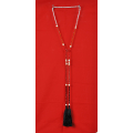 Long Beaded Lariat Tassel Necklace W/Pearls