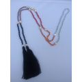 Long Beaded Lariat Tassel Necklace W/Pearls