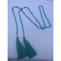 Long Beaded Lariat Tassel Necklace W/Pearls