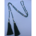 Long Beaded Lariat Tassel Necklace W/Pearls