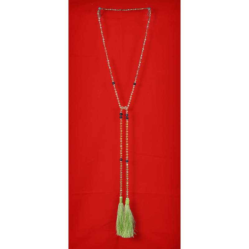 Long Beaded Lariat Tassel Necklace W/Pearls