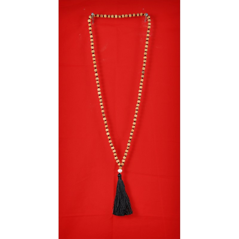 Wooden Tassel Necklace With Pearls