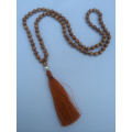 Wooden Tassel Necklace With Pearls