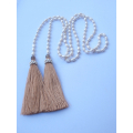 Long White Pearl Lariat Tassel Necklace