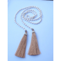 Long White Pearl Lariat Tassel Necklace