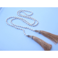 Long White Pearl Lariat Tassel Necklace