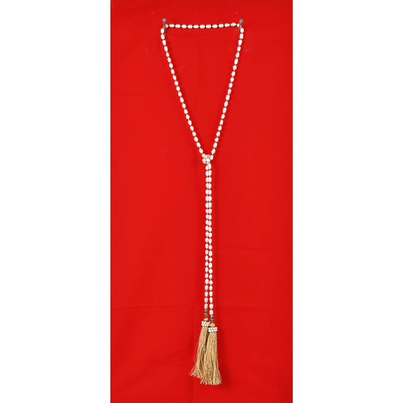 Long White Pearl Lariat Tassel Necklace