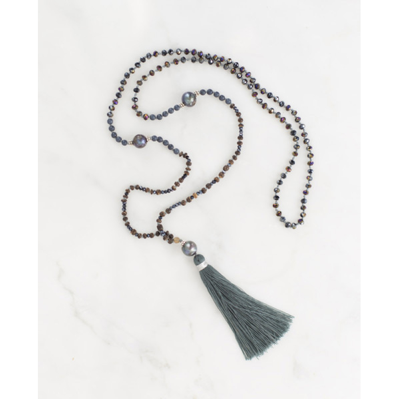 Bohemian Style Black Pearl Tassel Necklace Fashion