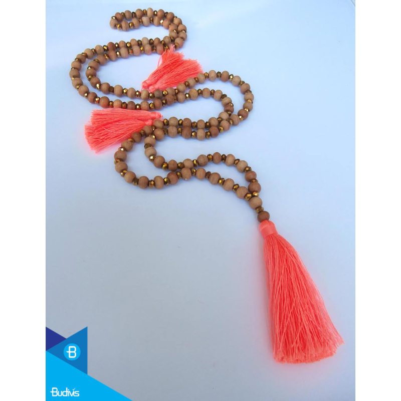 Hand-Woven Long Wooden Tassel Necklace