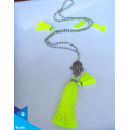 Hand Woven Long Crystal Tassel Necklace With Hamsa